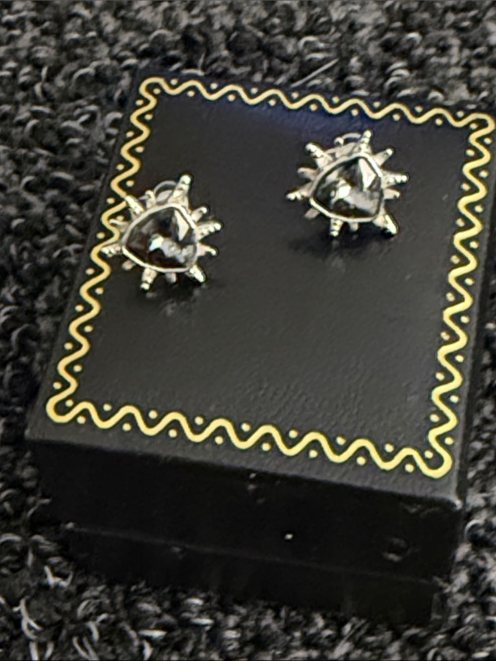 Swarovski Silver Sunburst Stud Earrings with Black Centers